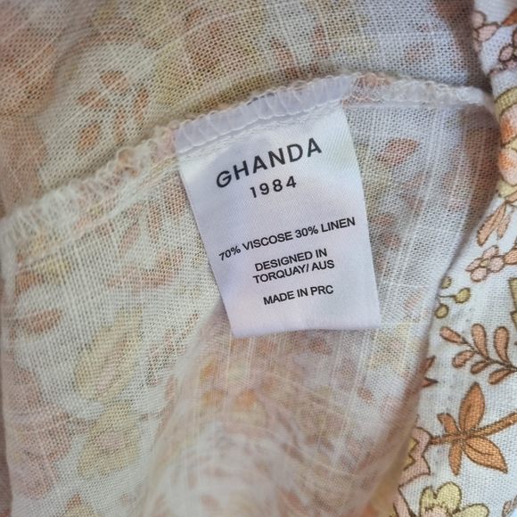 Ghanda Romeo Multicolour Floral Linen Blend Bow Detail Midi Dress Size L - Picture 9 of 10